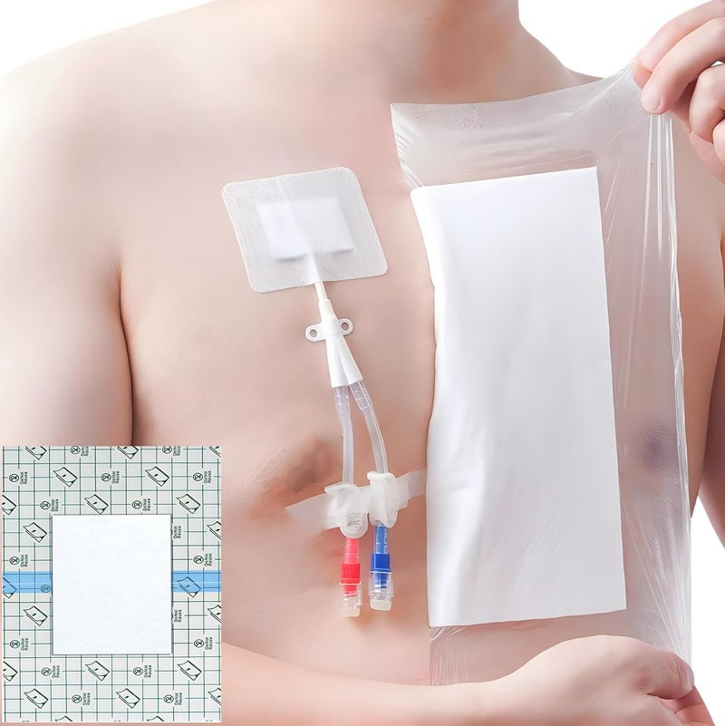 EaseToU Waterproof PD Dialysis Catheter Shower Cover 10x12 with No Glue On The Center, Peritoneal Dialysis PICC Line Chest Port Shower Protector Shield Island Bandage Dressing Accessories (Pack of 14) - Image 1